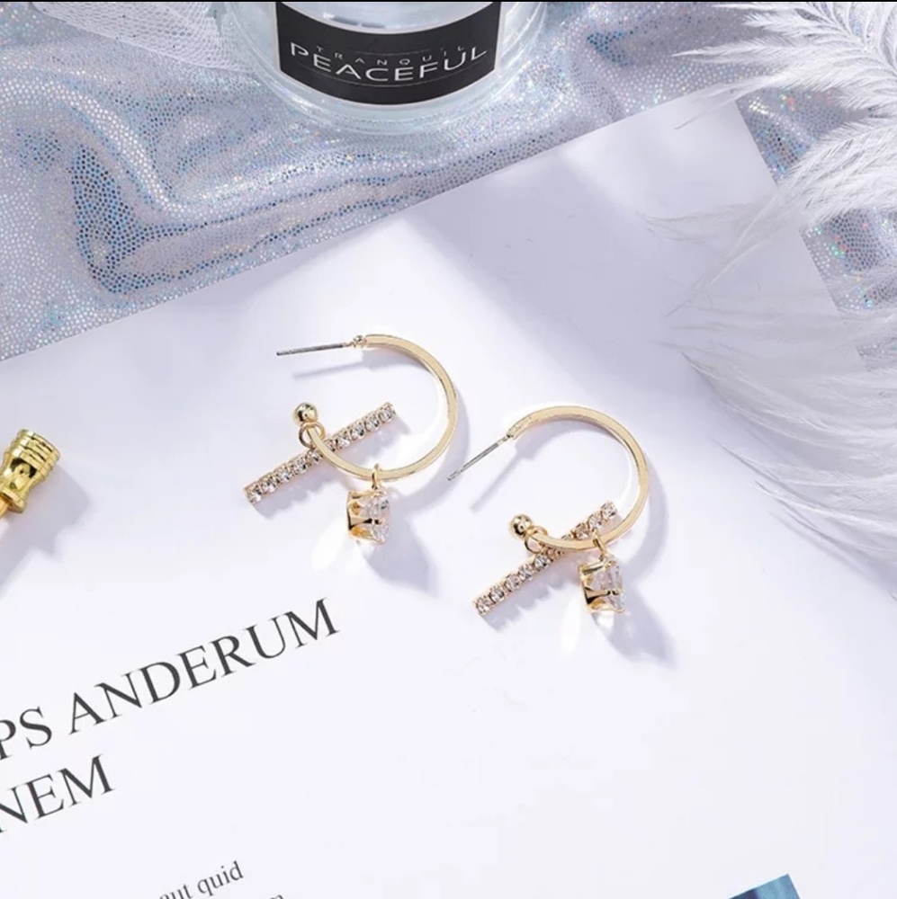 New Rhinestone Hoop Earring, Color Gold - Picture 2 of 4